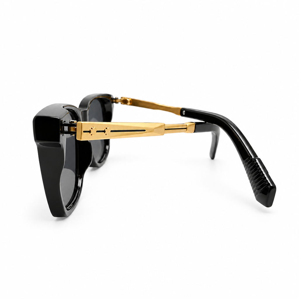 Black Square Sunglasses with Gold Temple Accents