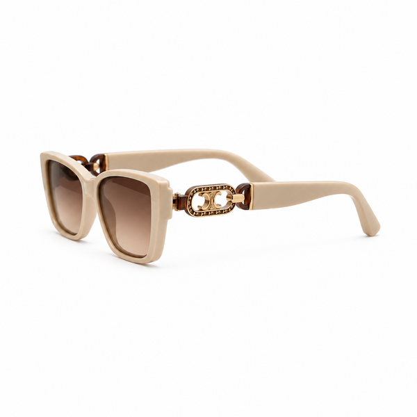 Beige Cat-Eye Sunglasses with Brown Gradient Lenses
