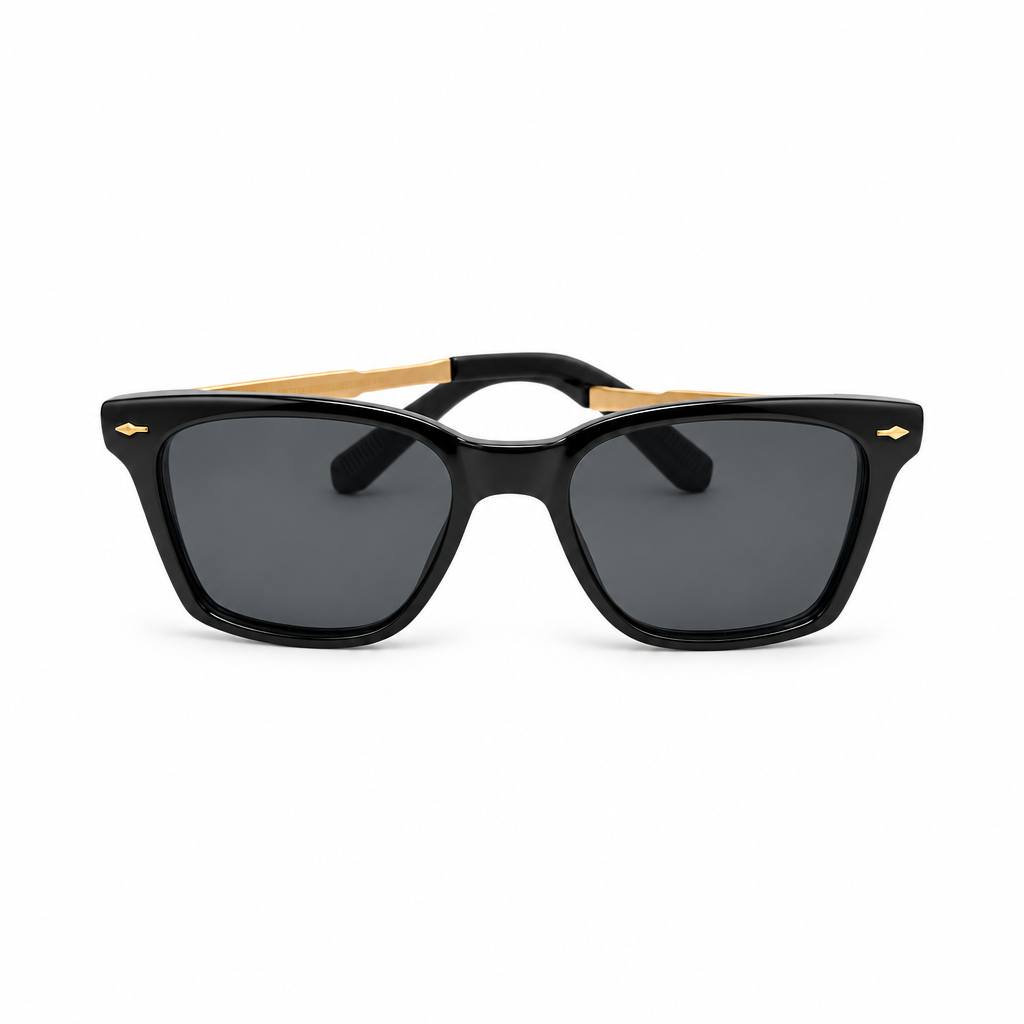 Black Square Sunglasses with Gold Temple Accents