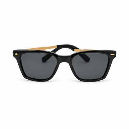Black Square Sunglasses with Gold Temple Accents