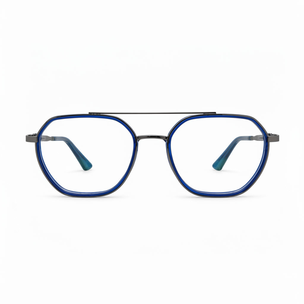 RH-9954 Blue & Gunmetal Geometric Eyeglasses Frame