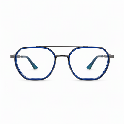 RH-9954 Blue & Gunmetal Geometric Eyeglasses Frame