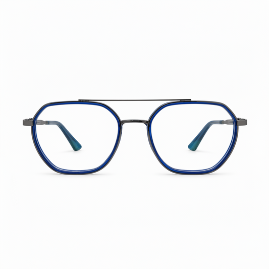 RH-9954 Blue & Gunmetal Geometric Eyeglasses Frame