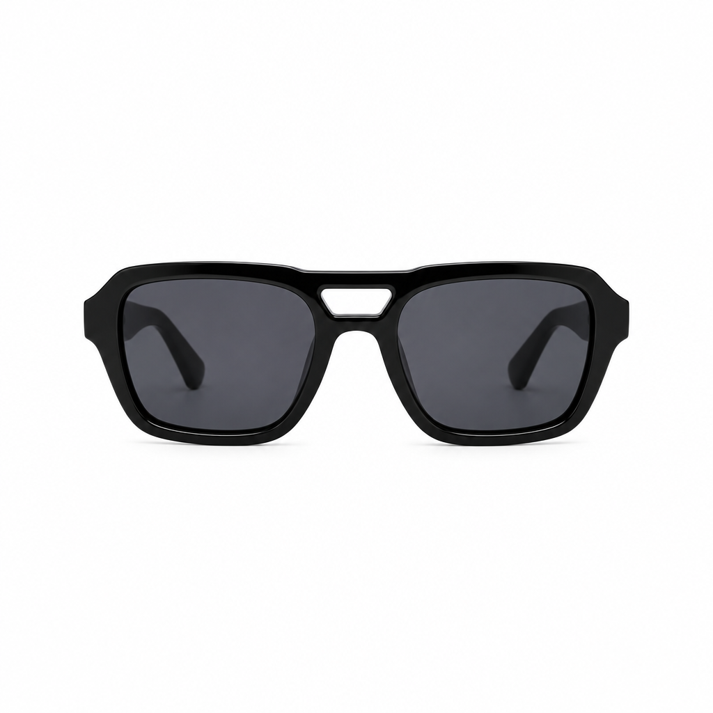 Black Rectangular Sunglasses with Dark Lenses