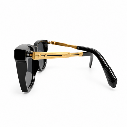Black Square Sunglasses with Gold Temple Accents
