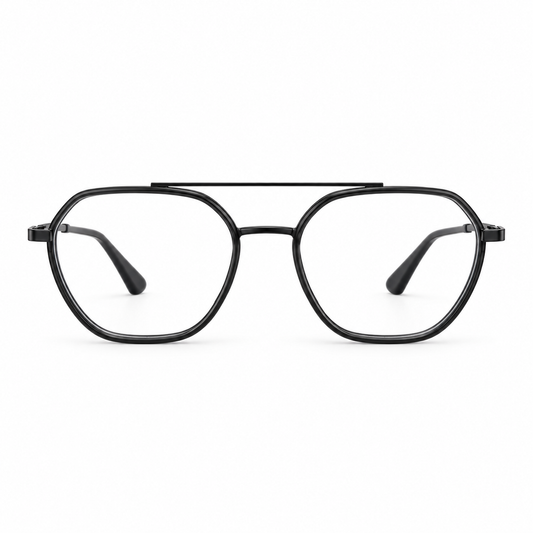 RH-0103 Black Geometric Aviator Eyeglasses Frame