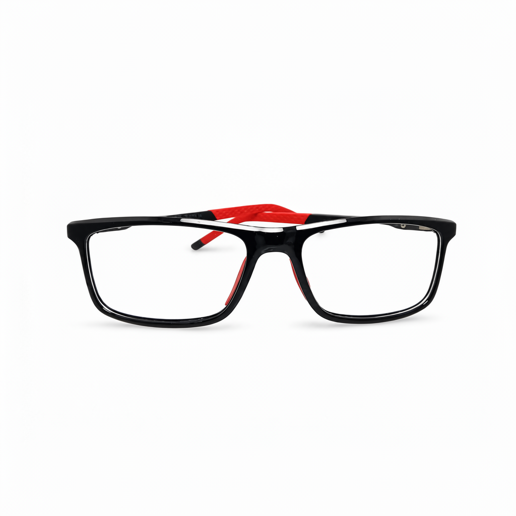RH-8893 Black Red Rectangle Blue Light Optical Frame | REHMATULLAH OPTICAL HOUSE|