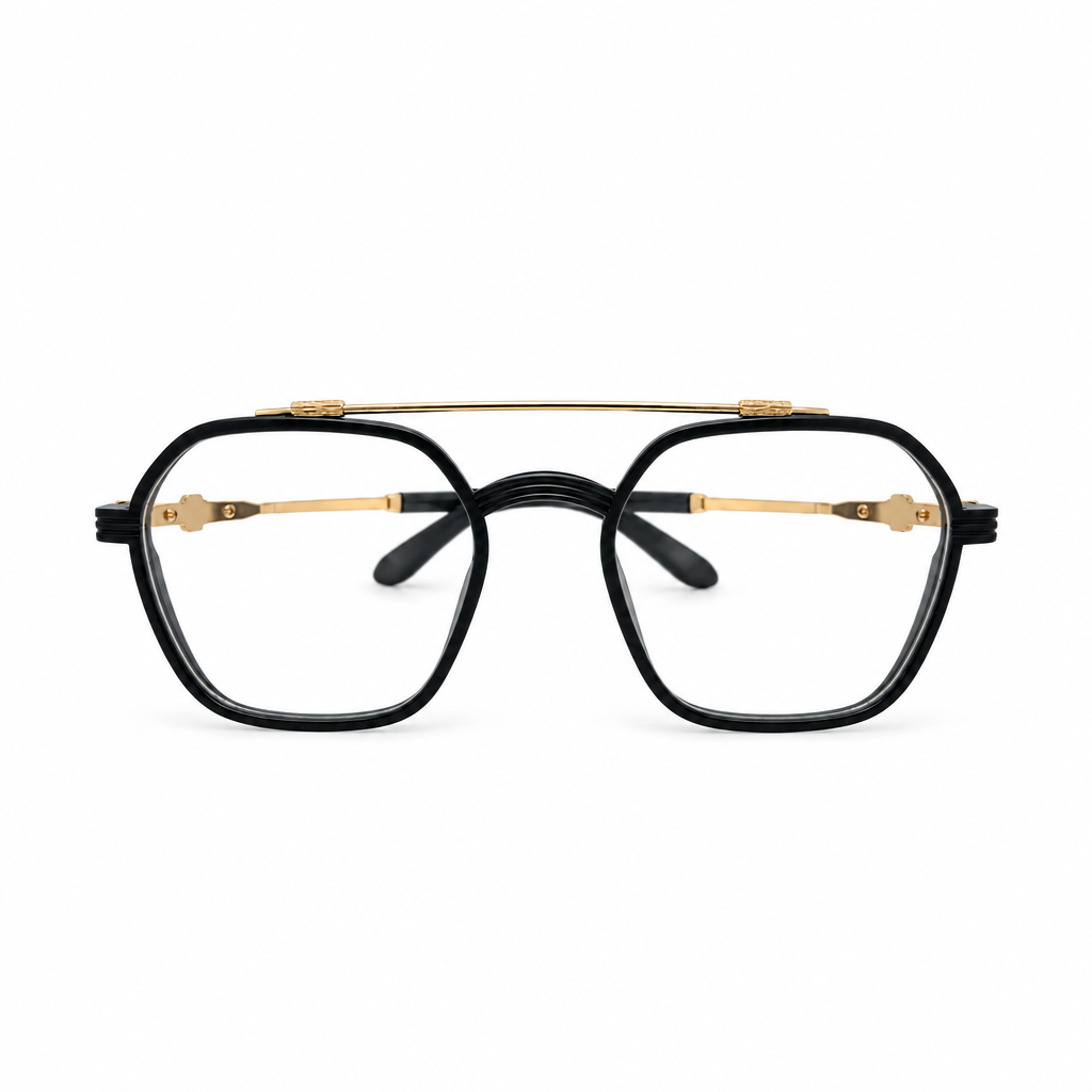 Premium Black & Gold Double-Bridge Eyeglasses