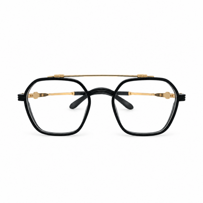 Premium Black & Gold Double-Bridge Eyeglasses
