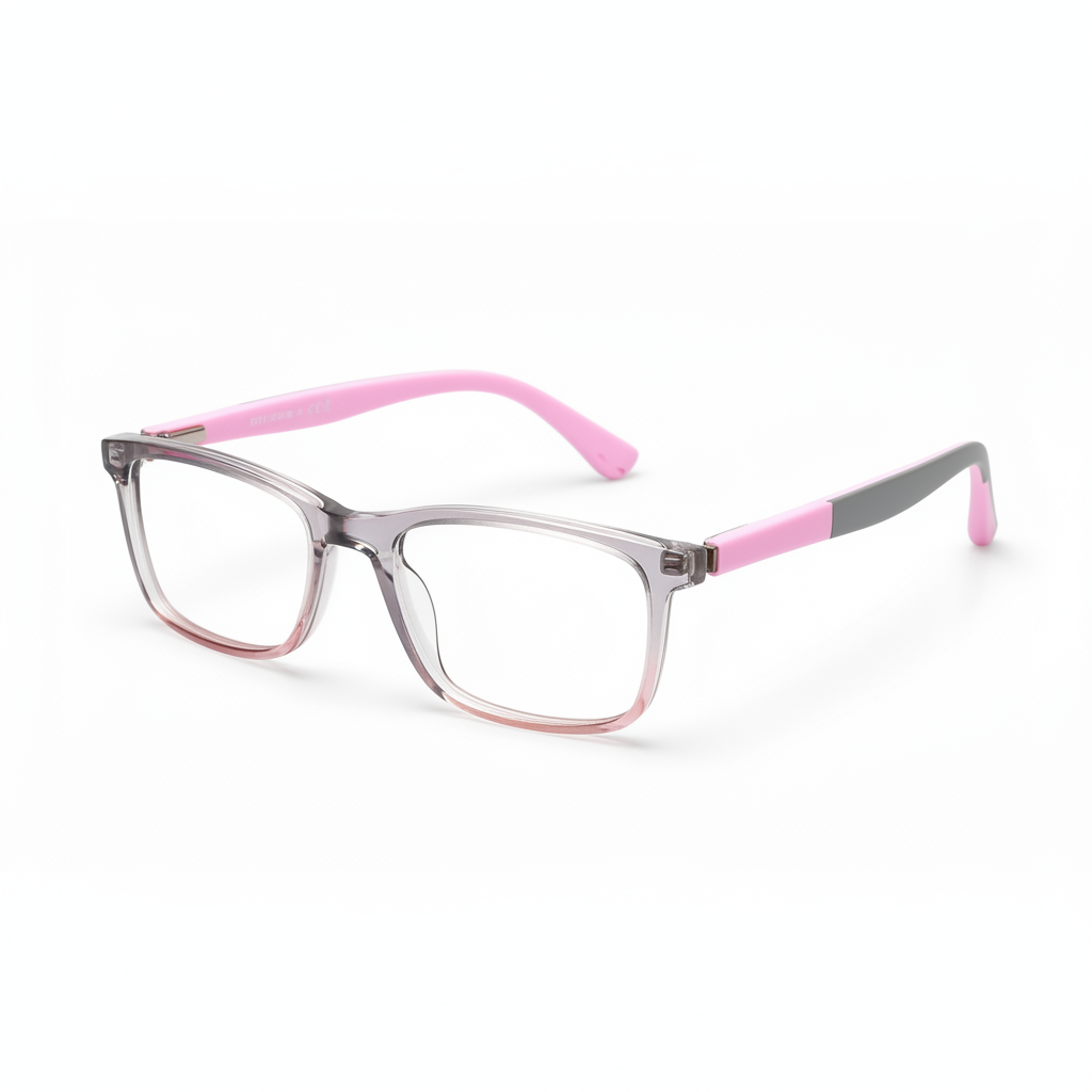 RH-6778 Kids Plastic Eyeglasses Frame - Transparent Pink Grey