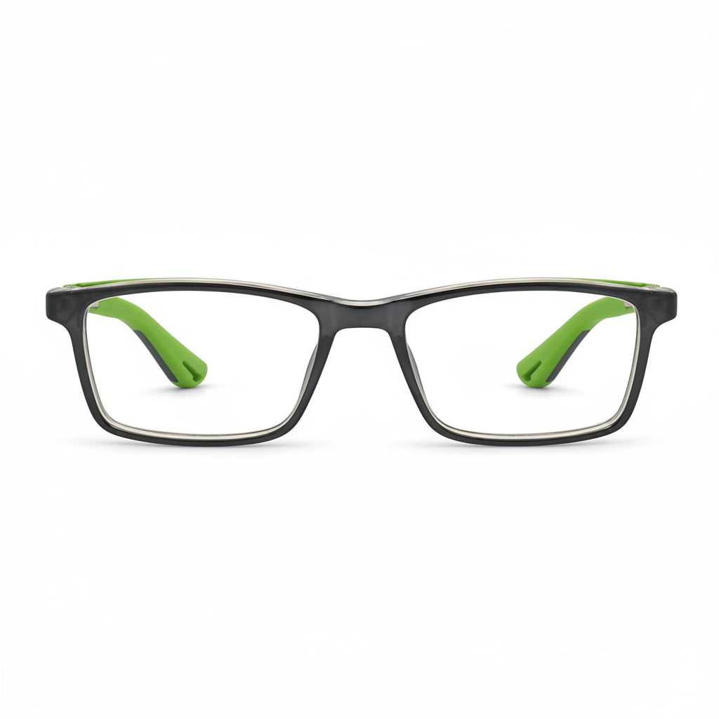 RH-9098 Black & Green Rectangular Eyeglasses Frame
