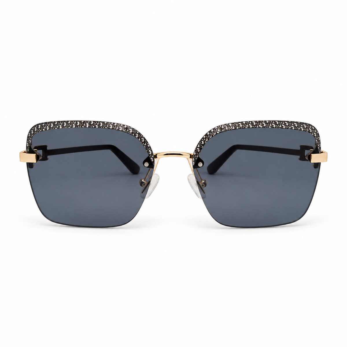 Luxury Rimless Square Sunglasses with Crystal Brow Detail