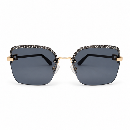 Luxury Rimless Square Sunglasses with Crystal Brow Detail