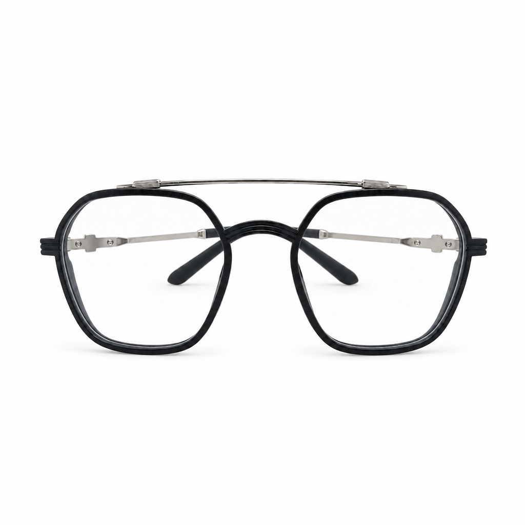 Premium Black Double-Bridge Square Eyeglasses
