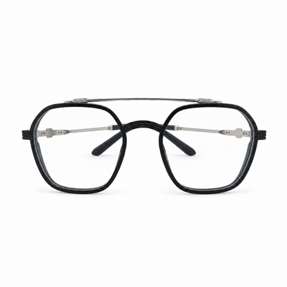Premium Black Double-Bridge Square Eyeglasses