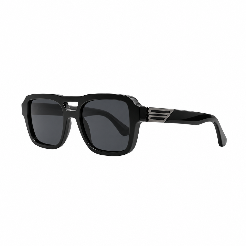 Black Rectangular Sunglasses with Dark Lenses