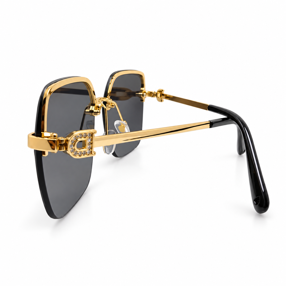 Luxury Rimless Square Sunglasses with Crystal Brow Detail