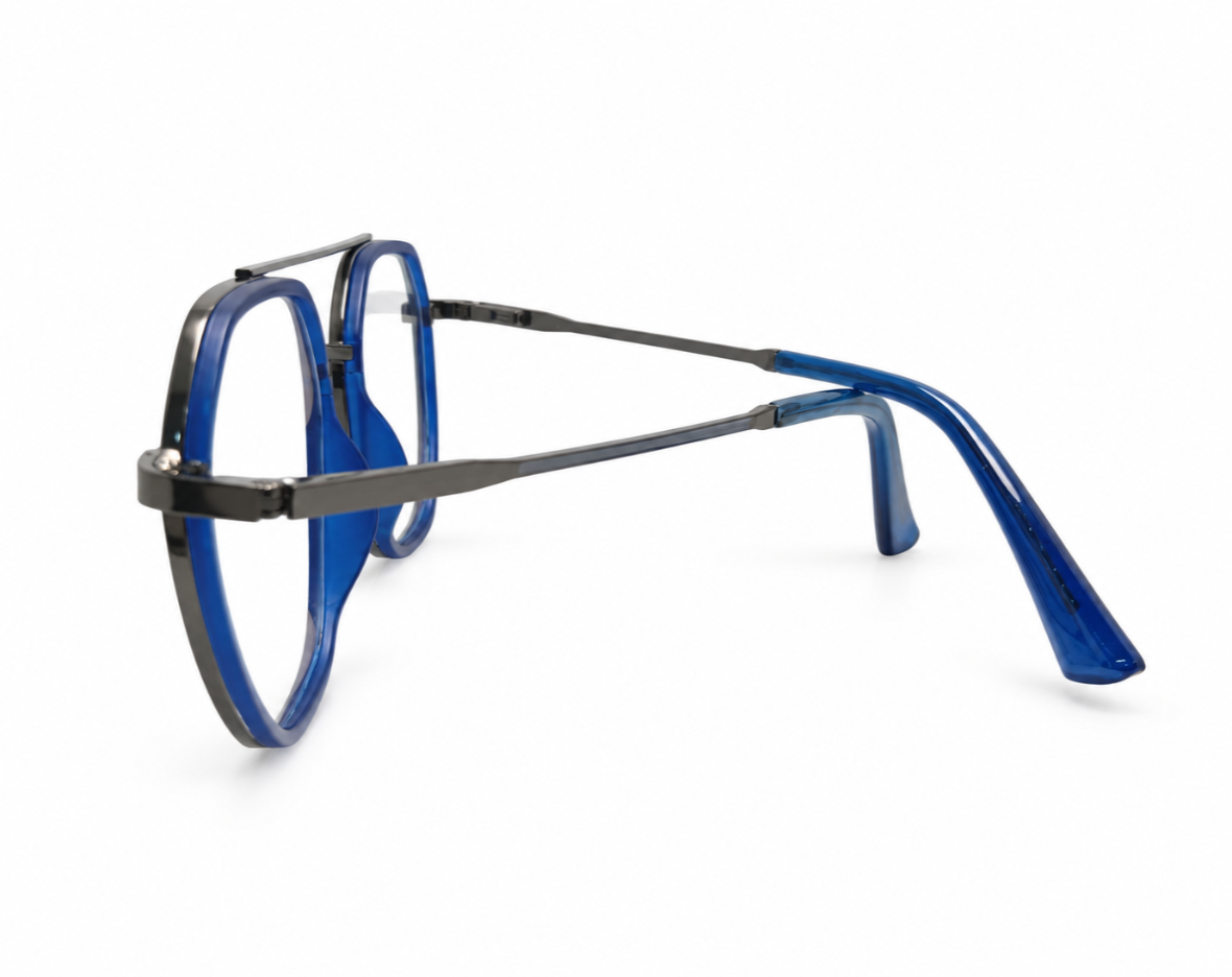 RH-9954 Blue & Gunmetal Geometric Eyeglasses Frame
